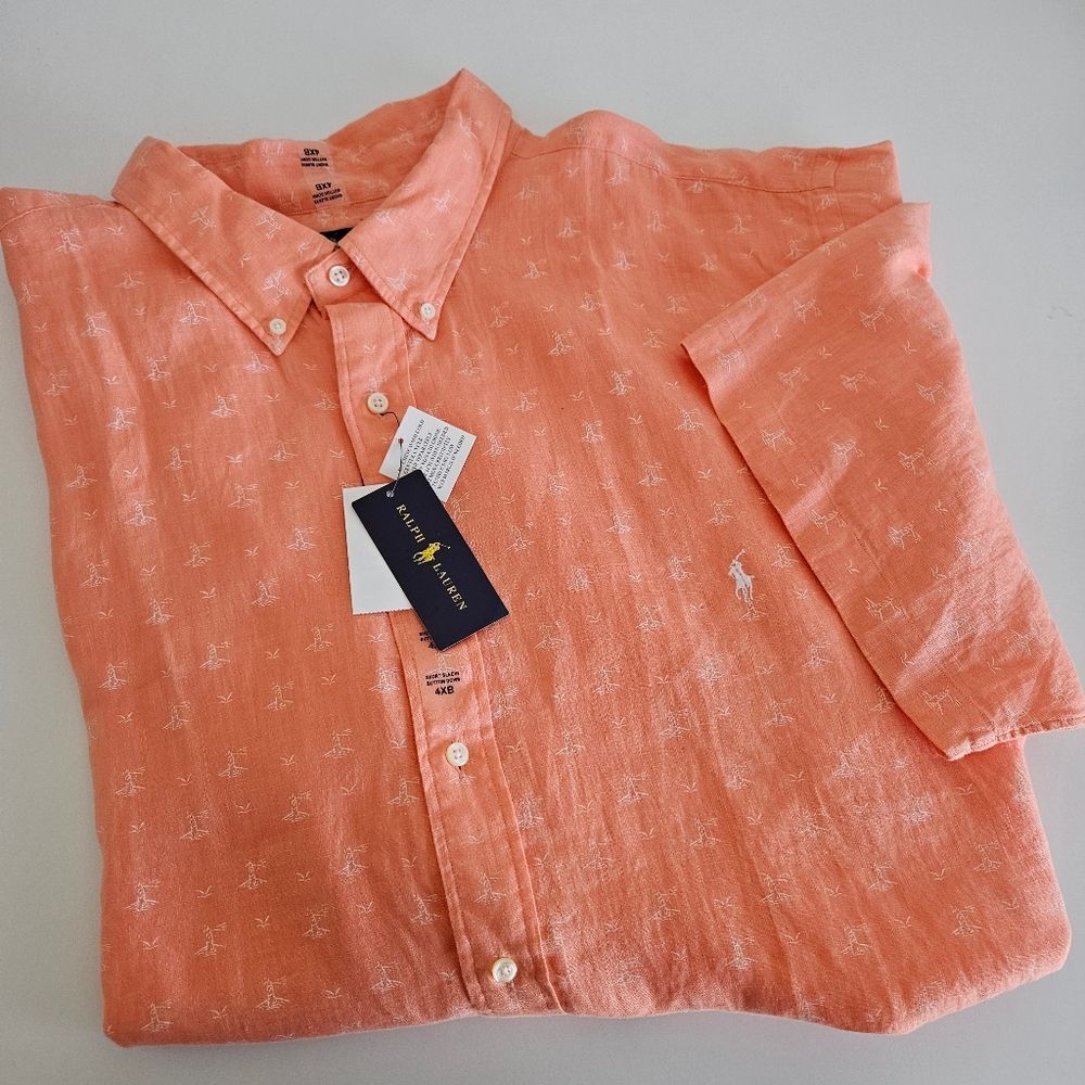 NWT Ralph Lauren Nautical Cotton Short Sleeve Button Down Lighthouse Men 4XB